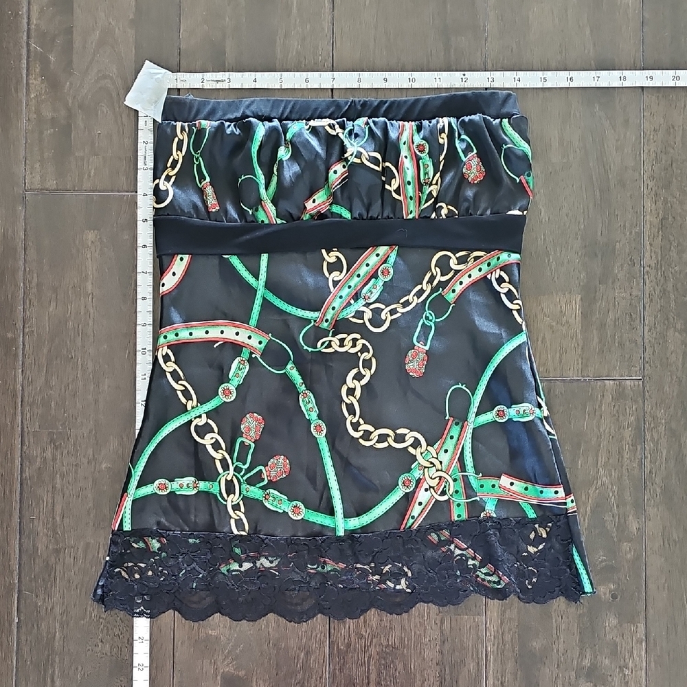 Chain Print Black Strapless Top